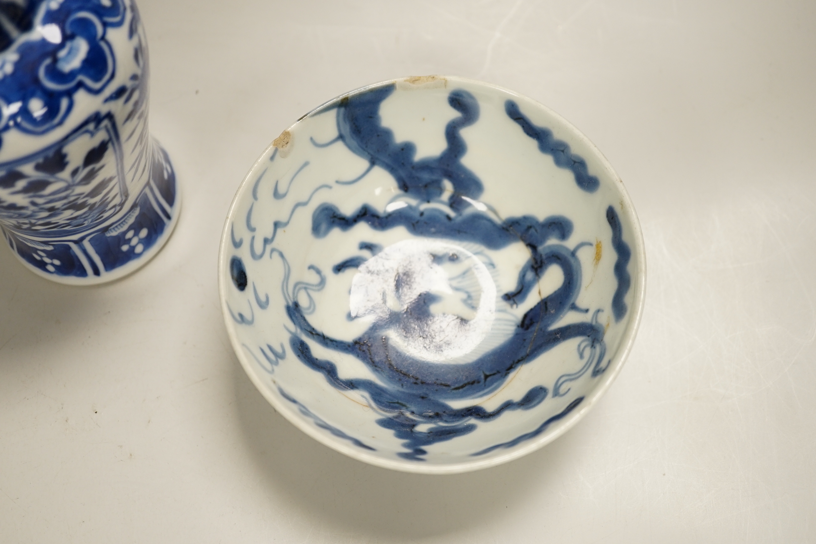 Chinese ceramics including a blue and white vase and bowl, the largest 16cm high
